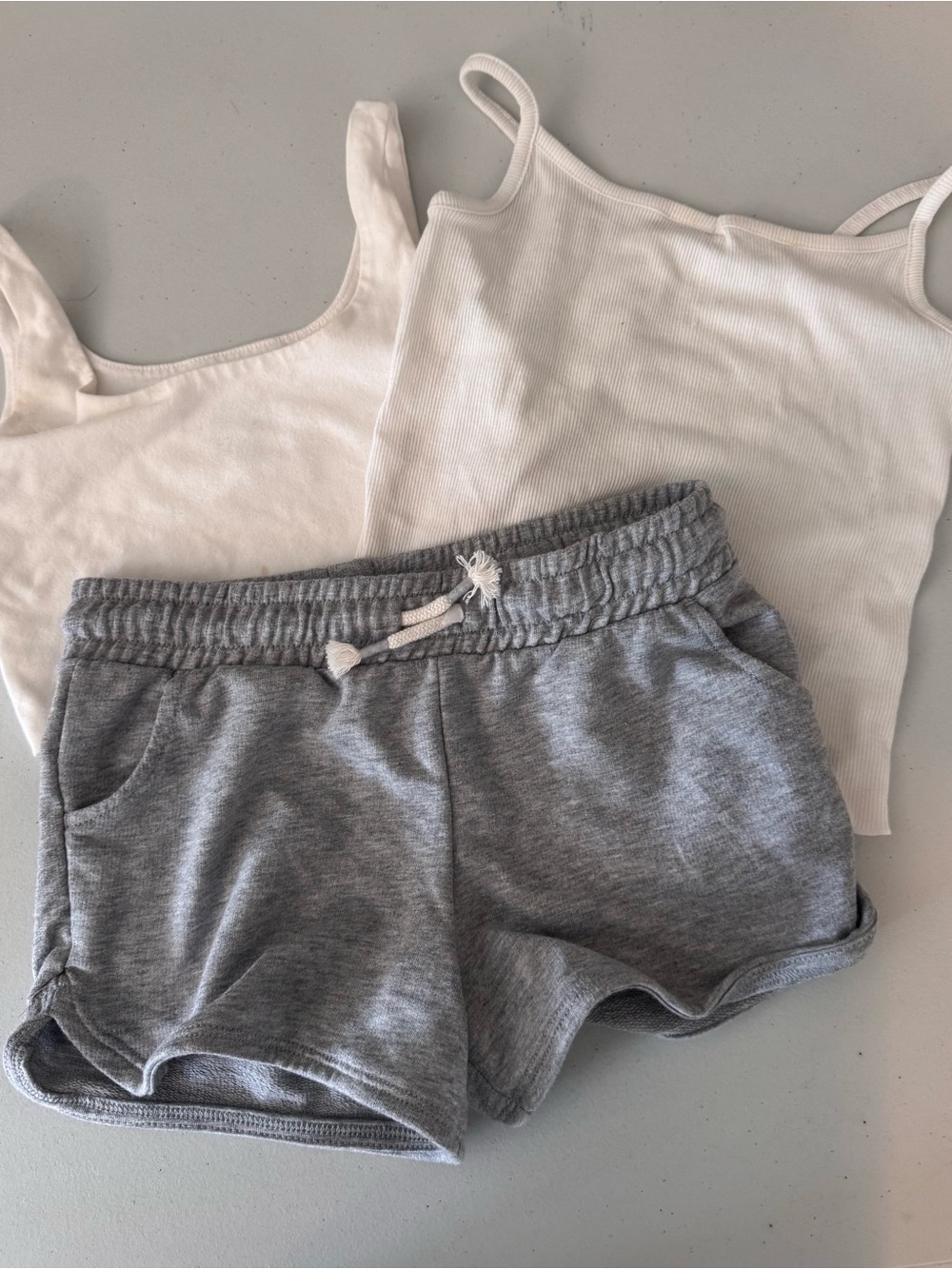 Girls' Gray Knit Shorts White Tank Tops bundle size 6/7 Cat&Jack summer play